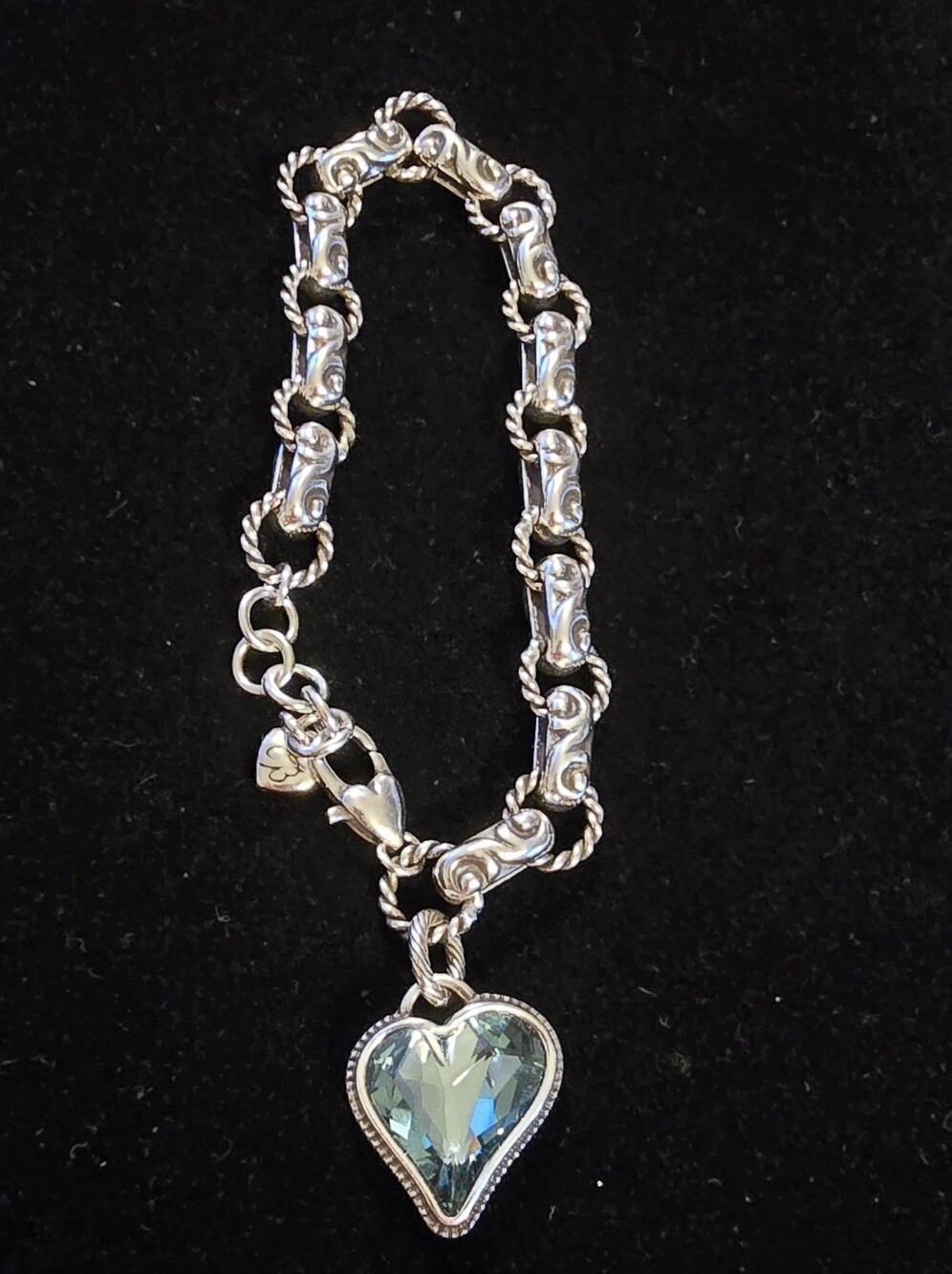 Brighton Silver Heart Necklace with Aqua-Green Crystal